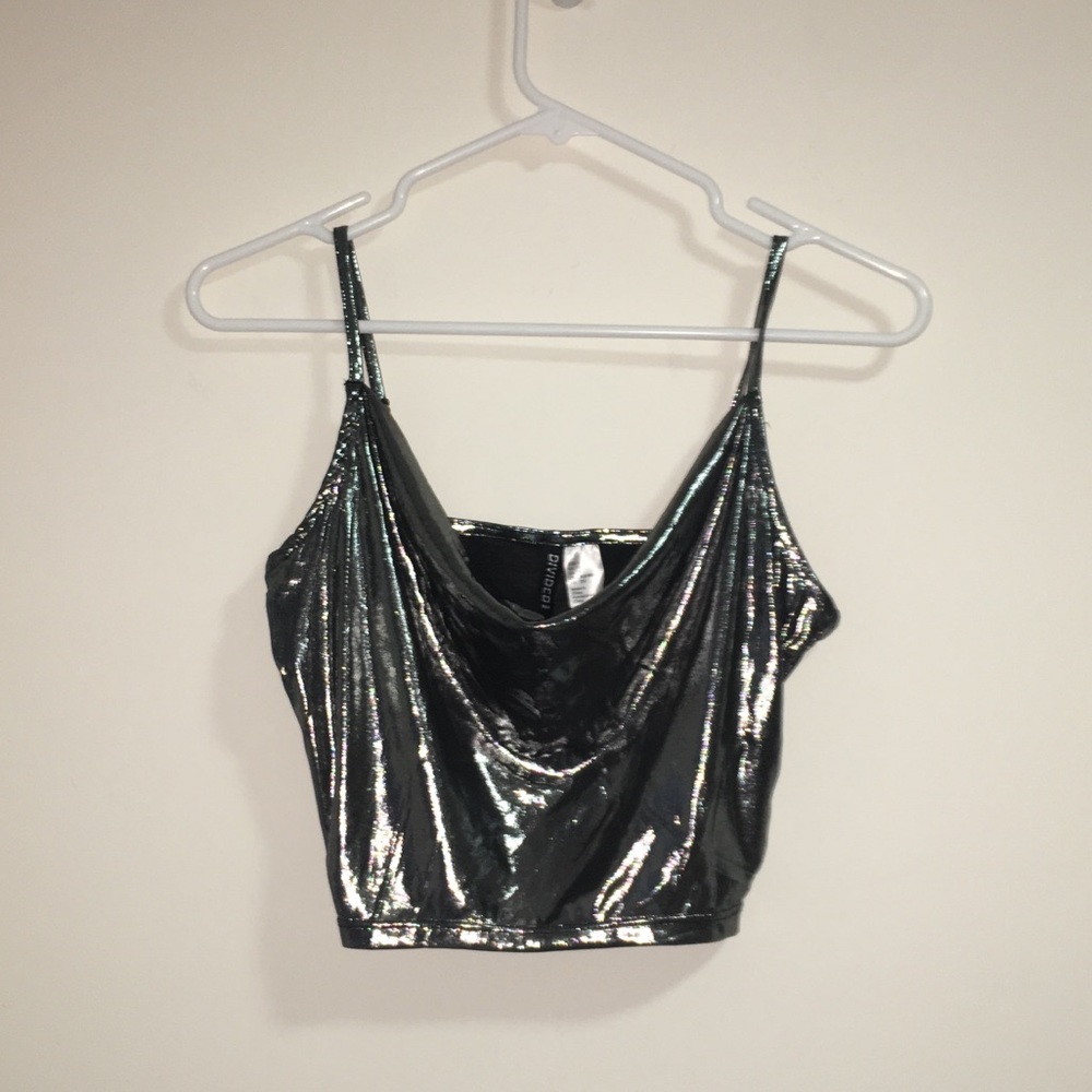 Cropped shimmery silver top